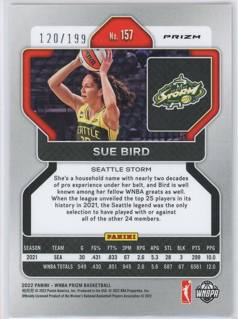 2022 Prizm WNBA Sue Bird 25th Anniversary Logo Card Signed Sticker Auto