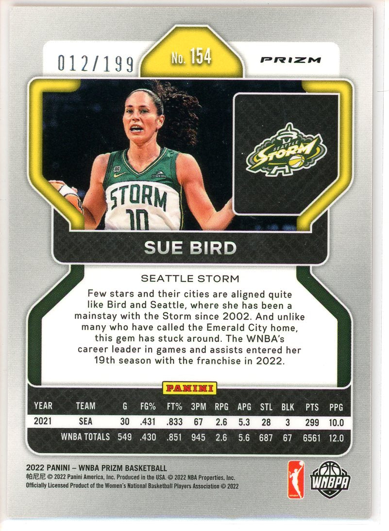 2022 Prizm WNBA Sue Bird Red Parallel Card Signed Sticker Auto
