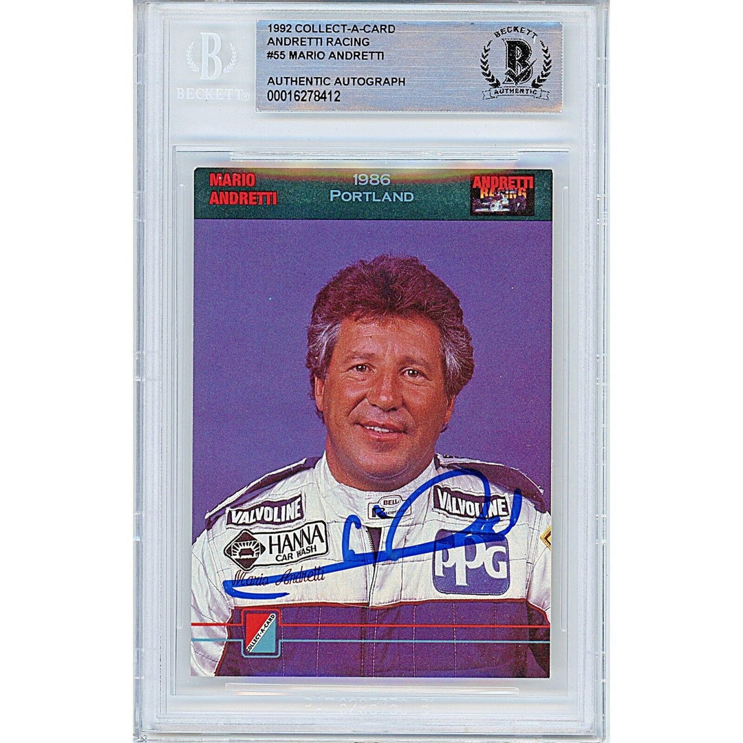 Mario Andretti Signed 1992 Collect-a-Card Vette F1 Indycar Trading Card BAS Auth Auto Slab