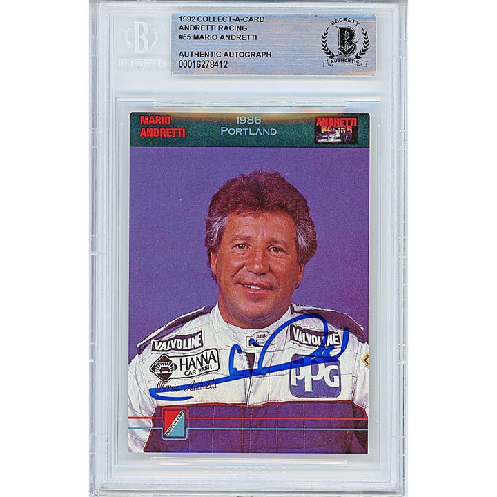 Mario Andretti Signed 1992 Collect-a-Card Vette F1 Indycar Trading Card BAS Auth Auto Slab
