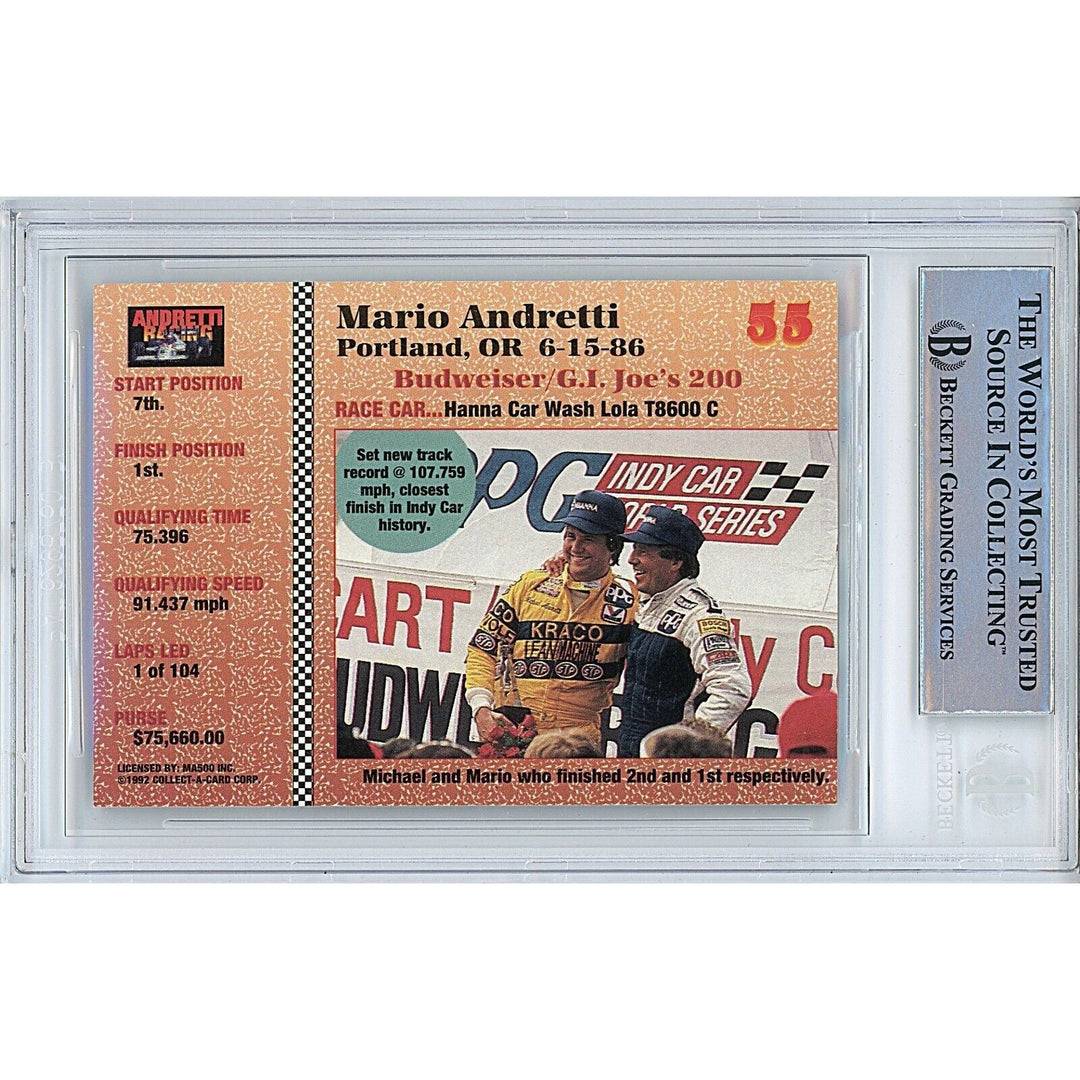 Mario Andretti Signed 1992 Collect-a-Card Vette F1 Indycar Trading Card BAS Auth Auto Slab