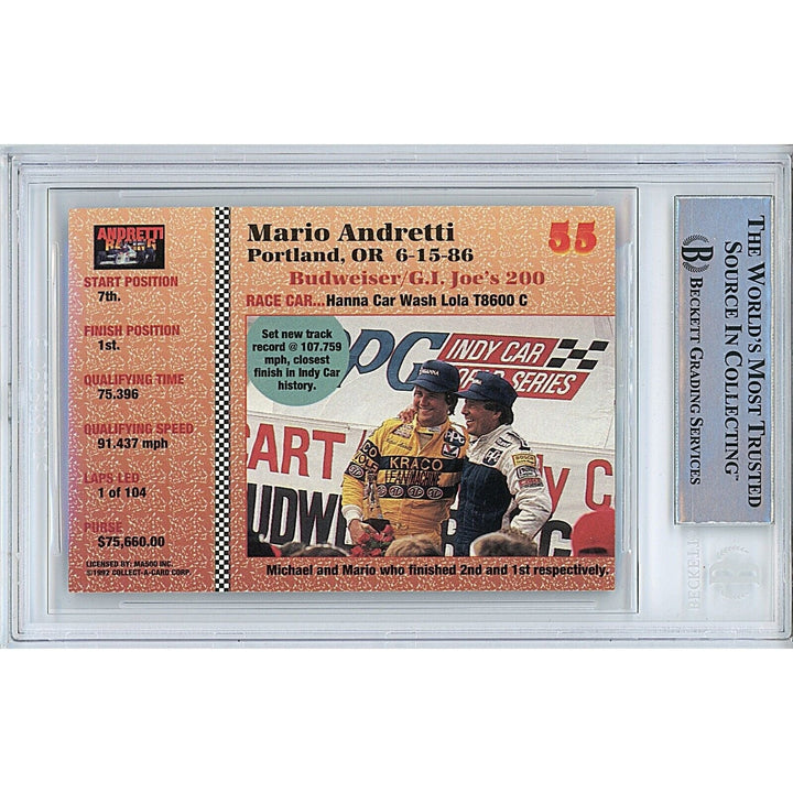Mario Andretti Signed 1992 Collect-a-Card Vette F1 Indycar Trading Card BAS Auth Auto Slab