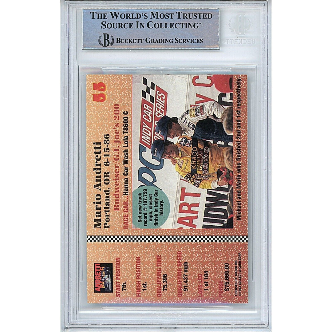 Mario Andretti Signed 1992 Collect-a-Card Vette F1 Indycar Trading Card BAS Auth Auto Slab