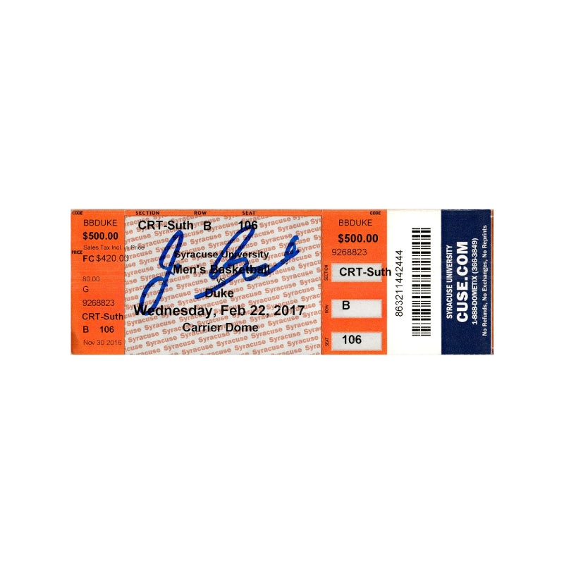 Jim Boeheim Syracuse University Autographed Signed February 22nd 2017 Duke at Syracuse Ticket Stub (CX Auth)
