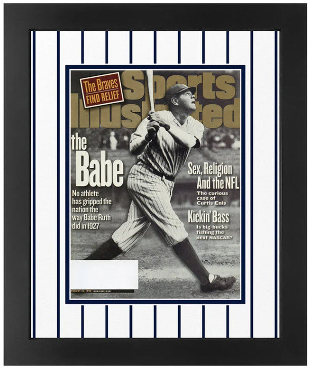 Babe Ruth New York Yankees Legend Vintage Sports Illustrated Magazine August 24, 1998 Original Issue Professionally Matted in New York Yankees Pin Striped Team Colors and Framed 14.25  x 17