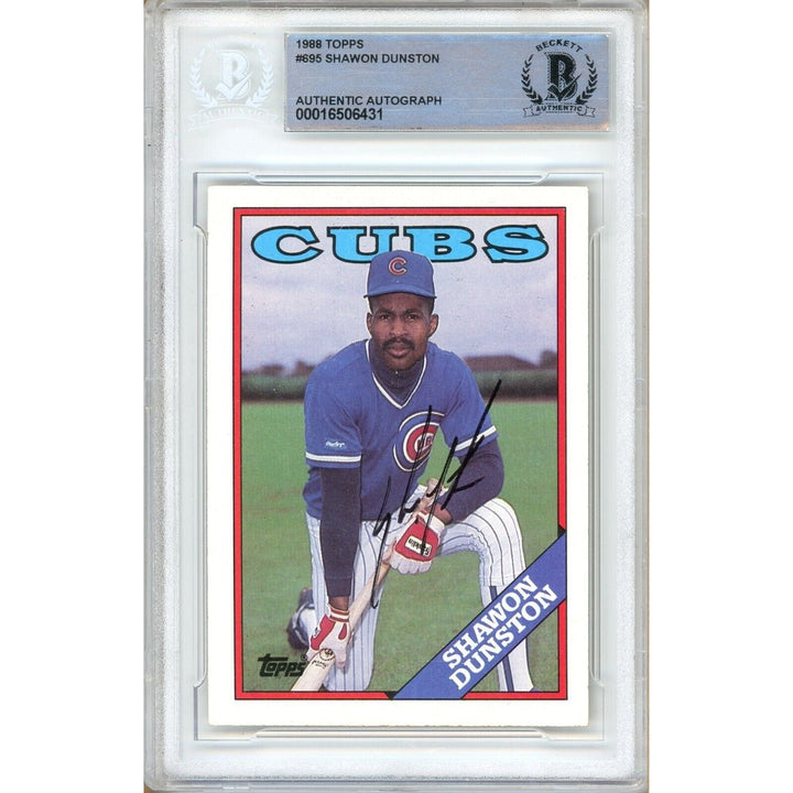 Baseballs- Autographed- Shawon Dunston Chicago Cubs Signed 1988 Topps Trading Card Beckett Authentic Auto Slab Front