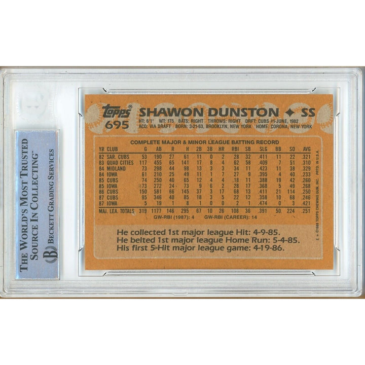 Baseballs- Autographed- Shawon Dunston Chicago Cubs Signed 1988 Topps Trading Card Beckett Authentic Auto Slab Back