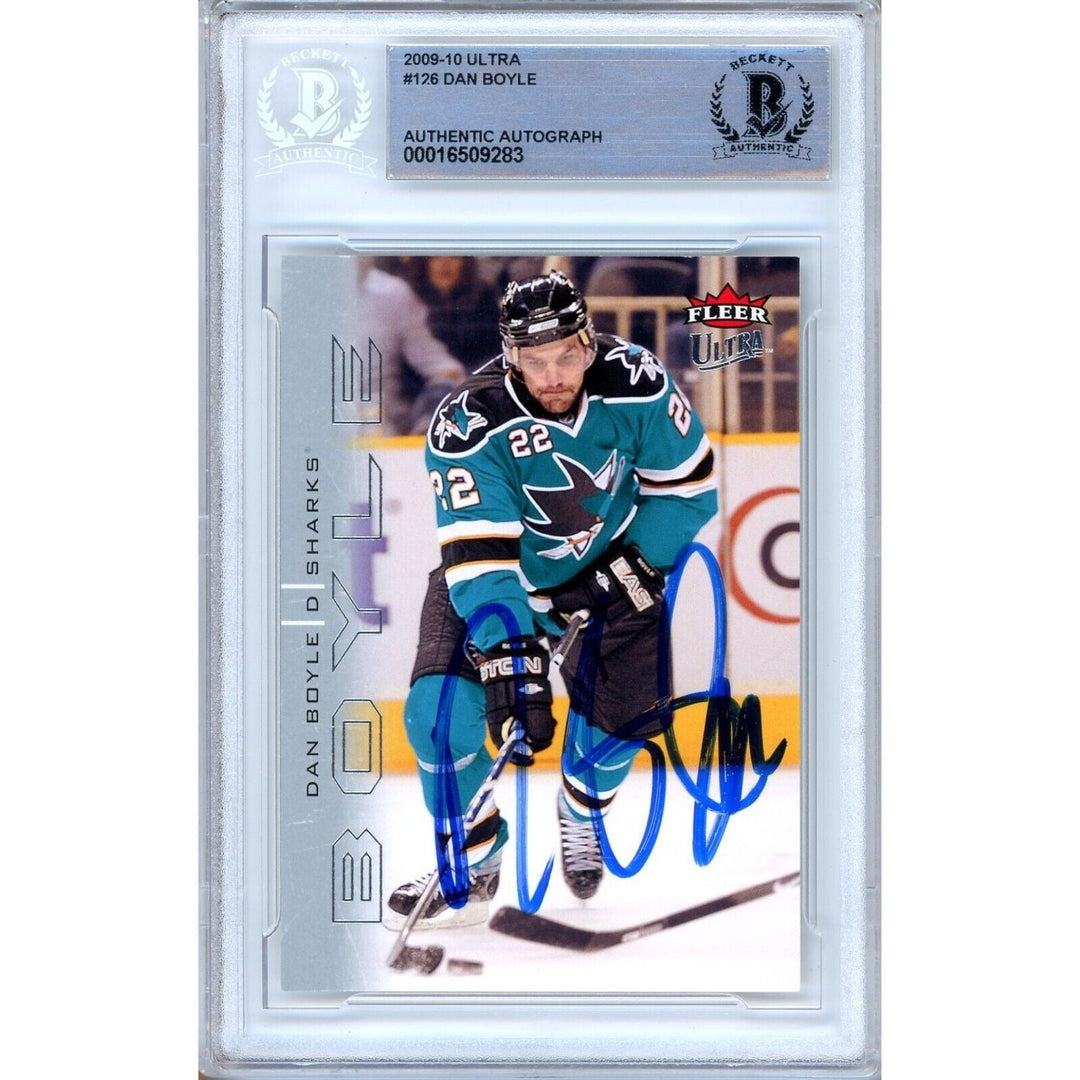 Dan Boyle San Jose Sharks Signed 2009-10 Fleer Ultra Hockey Card Beckett Auth Auto Slab