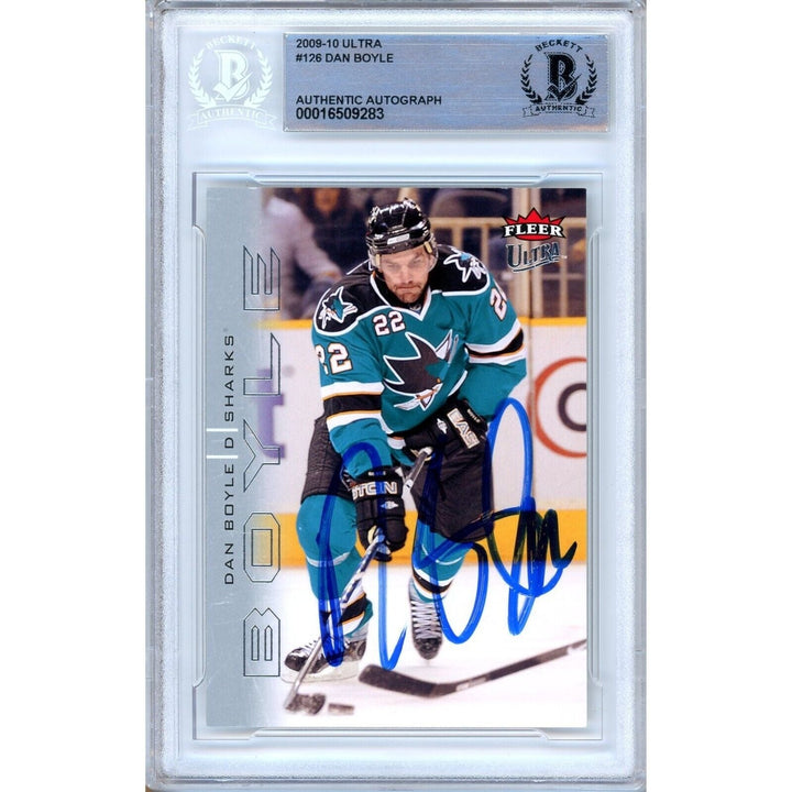 Dan Boyle San Jose Sharks Signed 2009-10 Fleer Ultra Hockey Card Beckett Auth Auto Slab