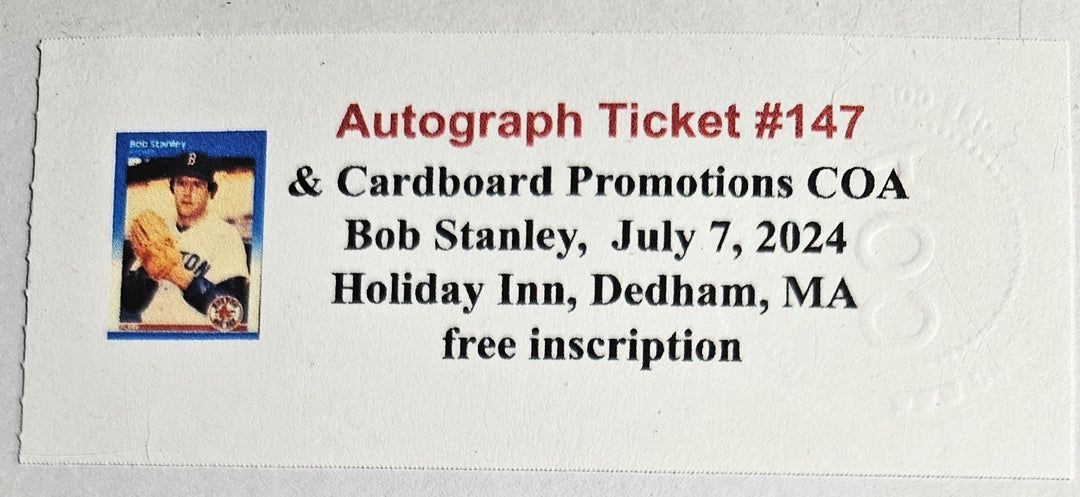 Bob Stanley Boston Red Sox SIgned 9 x 11 Photo and Inscribed 86 AL Champs (Cardboard Promotions COA & Hologram)
