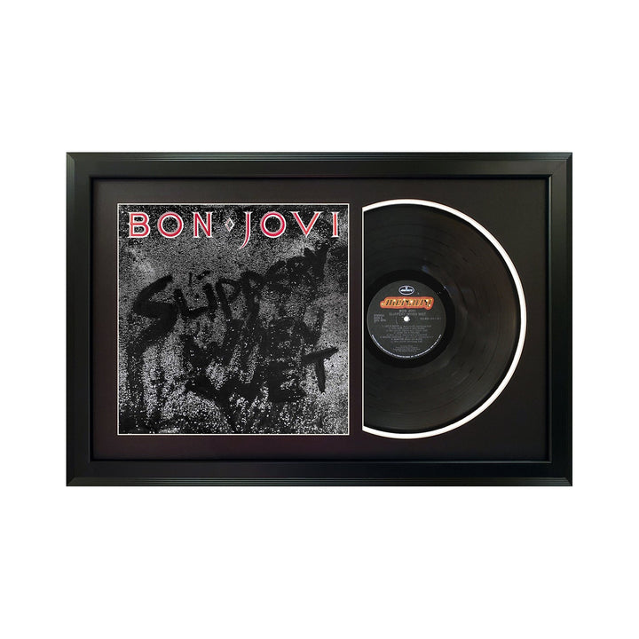 Bon Jovi Slippery When Wet Genuine Vinyl Record & Cover Professionally Framed Wall Display with a Black Mat