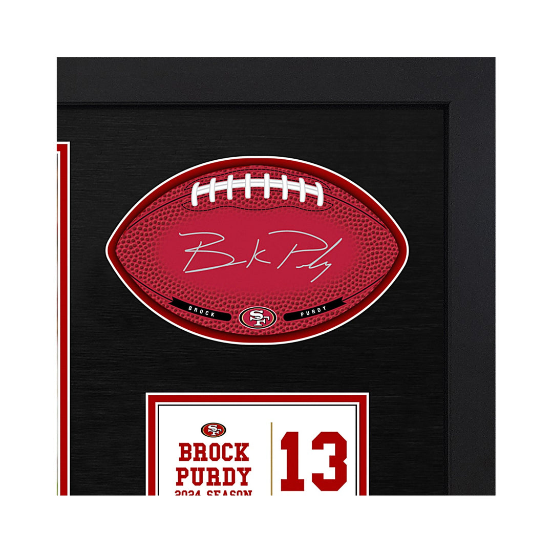 Brock Purdy San Francisco 49ers NFL Officially Licensed  Signable  With Player  Facsimile Signature and Photo Display in a 15H x 22W x 0.75D High Quality Black Frame