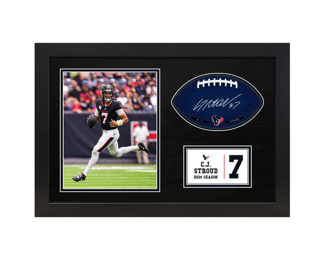 C. J. Stroud Houston TexansSignable With Players Facsimile Signature and Photo Display in a 15H x 22W x 0.75D High Quality Black Frame