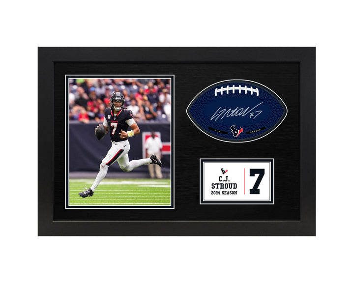 C. J. Stroud Houston TexansSignable With Players Facsimile Signature and Photo Display in a 15H x 22W x 0.75D High Quality Black Frame