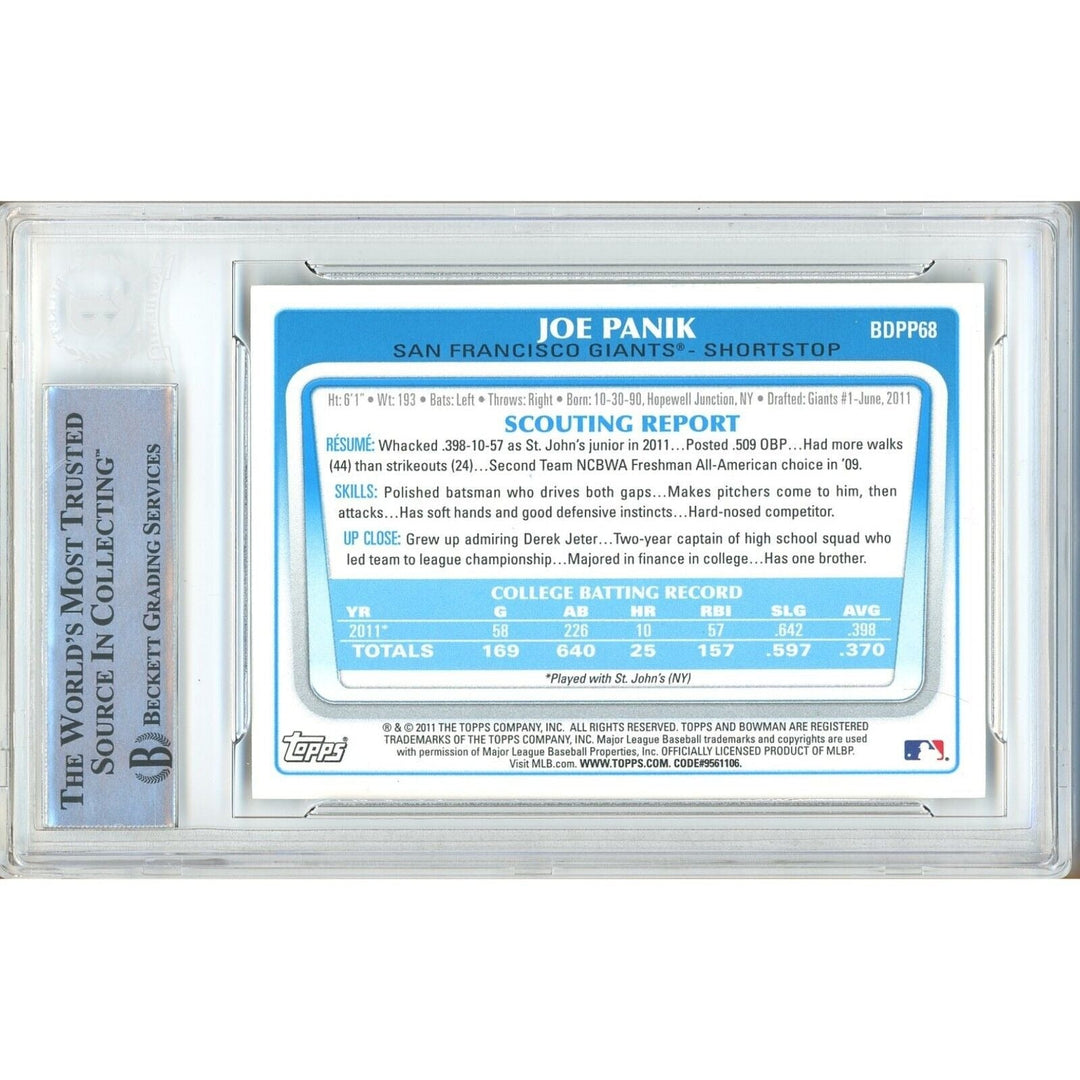 Joe Panik SF Giants Signed 2011 Bowman Draft Prospects Card Beckett Auth Auto Slab RC