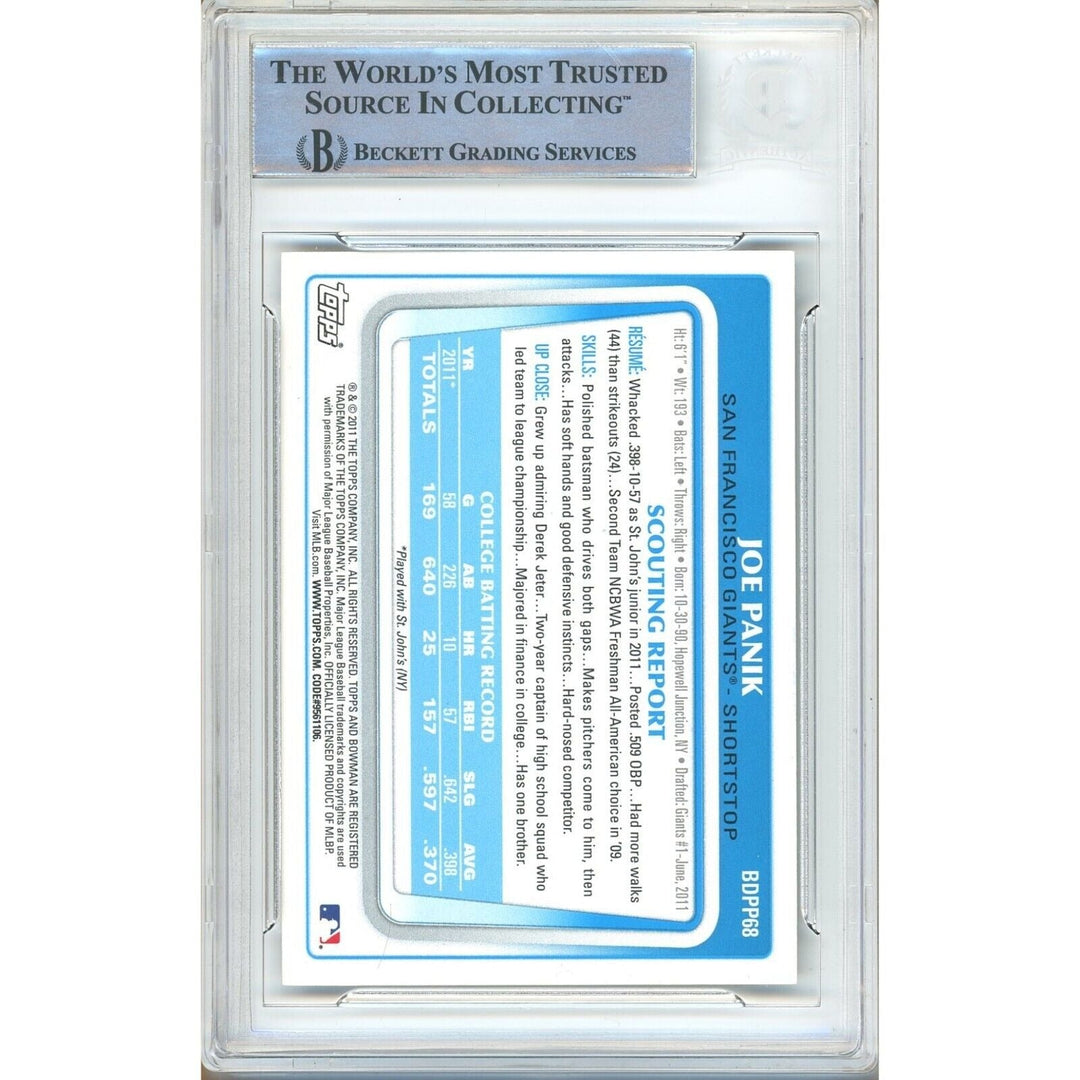 Joe Panik SF Giants Signed 2011 Bowman Draft Prospects Card Beckett Auth Auto Slab RC