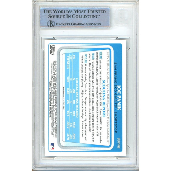 Joe Panik SF Giants Signed 2011 Bowman Draft Prospects Card Beckett Auth Auto Slab RC