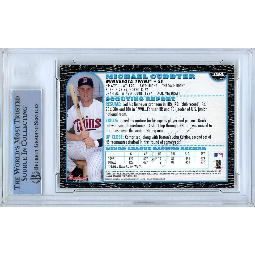 Michael Cuddyer Minnesota Twins Signed 1999 Bowman Chrome Card BAS Auth Auto Slab