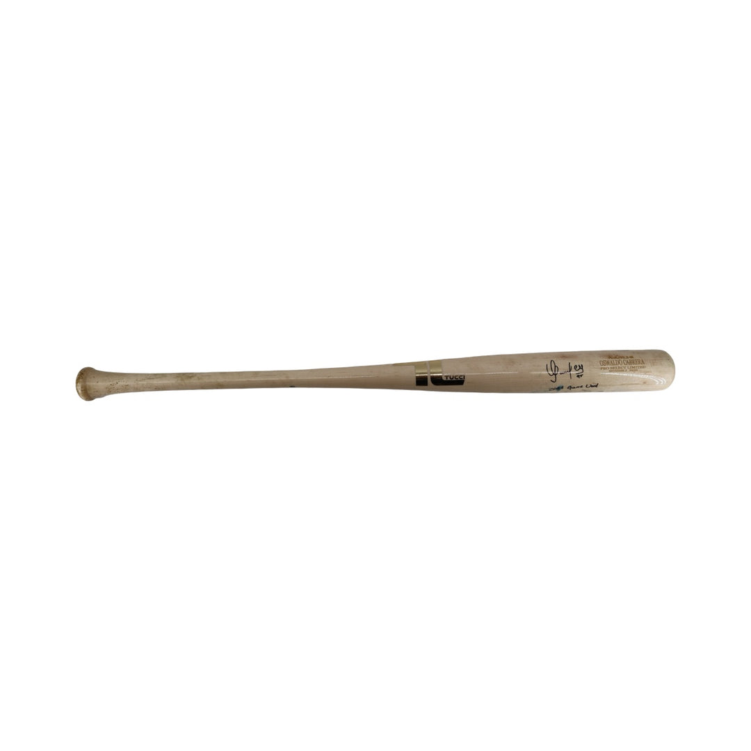 Oswaldo Cabrera New York Yankees Autographed Signed Inscribed 2025 Game Used Aaron Judge Model Cracked Tucci Bat (CX Auth)