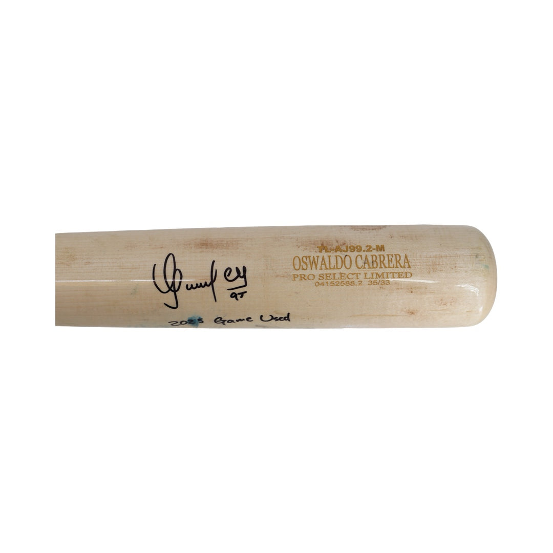 Oswaldo Cabrera New York Yankees Autographed Signed Inscribed 2025 Game Used Aaron Judge Model Cracked Tucci Bat (CX Auth)
