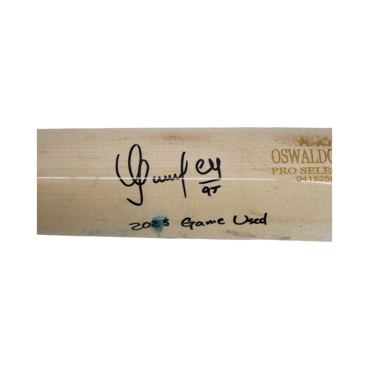 Oswaldo Cabrera New York Yankees Autographed Signed Inscribed 2025 Game Used Aaron Judge Model Cracked Tucci Bat (CX Auth)