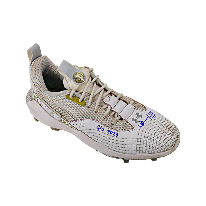 Oswaldo Cabrera New York Yankees Autographed and Inscribed "G/U 2023" White/Gold Harper 7 Cleats