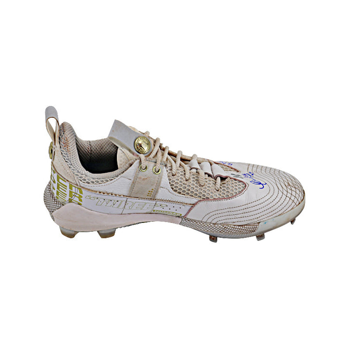 Oswaldo Cabrera New York Yankees Autographed and Inscribed "G/U 2023" White/Gold Harper 7 Cleats
