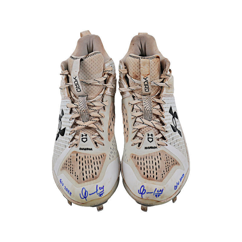 Oswaldo Cabrera New York Yankees Autographed and Inscribed "Game/U 2023" White/Grey Yard Cleats