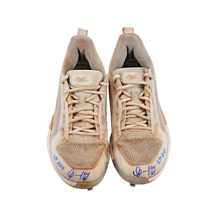 Oswaldo Cabrera New York Yankees Autographed and Inscribed "S/T 2023 " Gold/Grey Harper Cleats