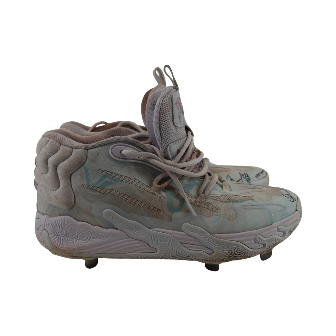 Oswaldo Cabrera New York Yankees Autographed Signed Inscribed 2025 Game Used Lamelo Ball Puma MB.03 Iridescent Cleats (CX Auth)