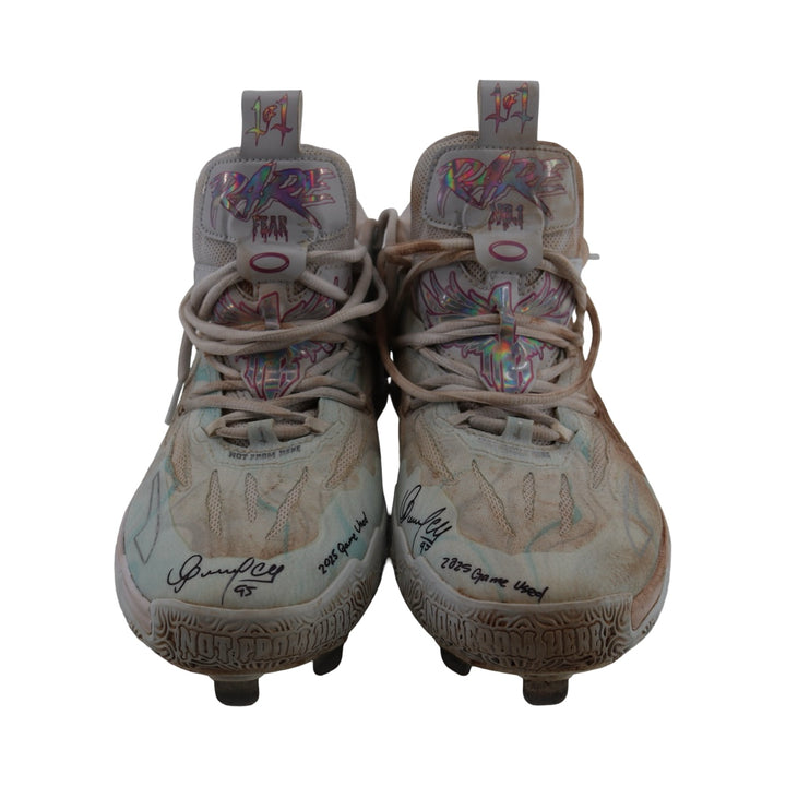 Oswaldo Cabrera New York Yankees Autographed Signed Inscribed 2025 Game Used Lamelo Ball Puma MB.03 Iridescent Cleats (CX Auth)