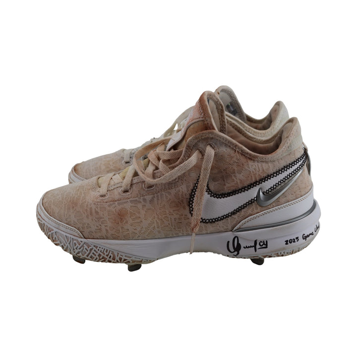 Oswaldo Cabrera New York Yankees Autographed Signed Inscribed 2025 Game Used Lebron NXXT Gen Triple White Cleats (CX Auth)