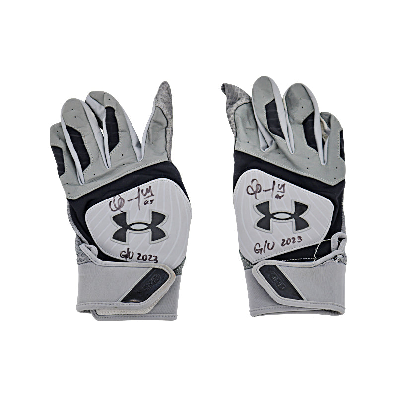 Oswaldo Cabrera New York Yankees Autographed and Inscribed "G/U 2023" Grey/Black Under Armour Batting Gloves w/ Light Tear