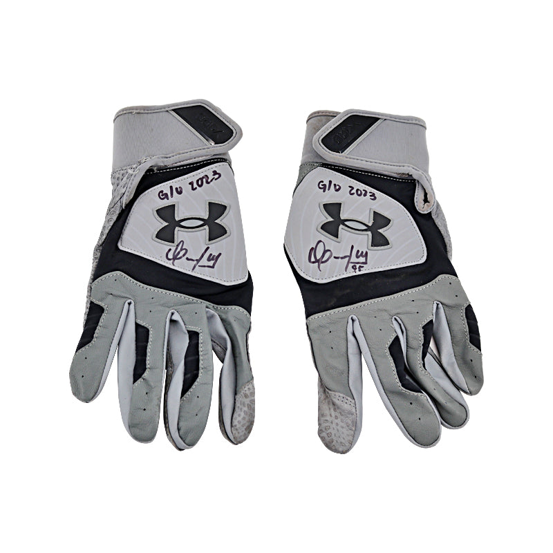 Oswaldo Cabrera New York Yankees Autographed and Inscribed "G/U 2023" White/Grey Under Armour Batting Gloves