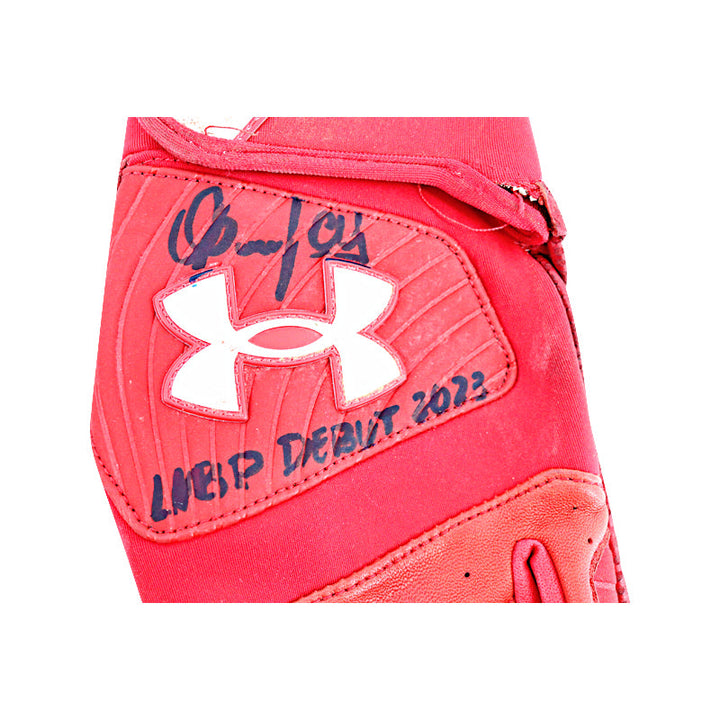 Oswaldo Cabrera Venezuelan Professional Baseball League Autographed and Inscribed "LVBP 2023" Game Used Red Pair of Under Armour Batting Gloves (Oswaldo Cabrera LOA)