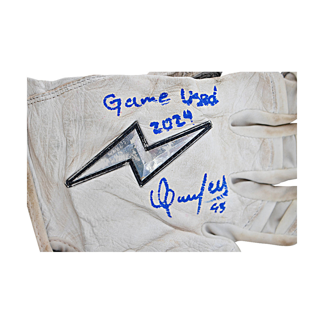 Oswaldo Cabrera New York Yankees Autographed Signed Inscribed Bruce Bolt White/Gray Game Used Gloves (CX Auth/Cabrera LOA)