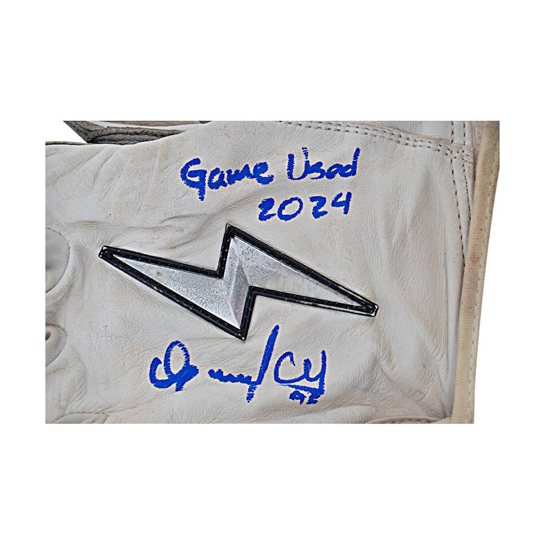 Oswaldo Cabrera New York Yankees Autographed Signed Inscribed Bruce Bolt White/Gray Game Used Gloves (CX Auth/Cabrera LOA)