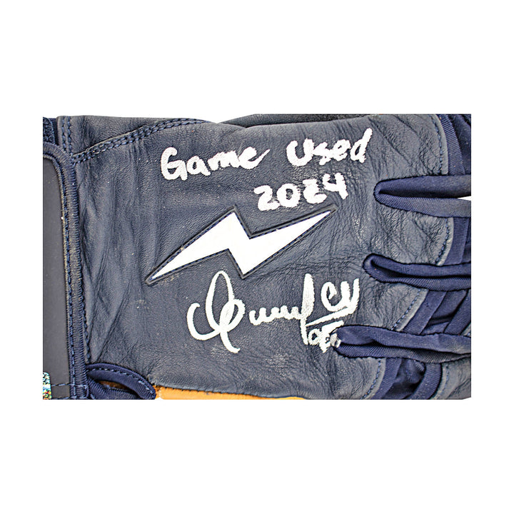 Oswaldo Cabrera New York Yankees Autographed Signed Inscribed Bruce Bolt Blue/Brown Game Used Gloves (CX Auth/Cabrera LOA)