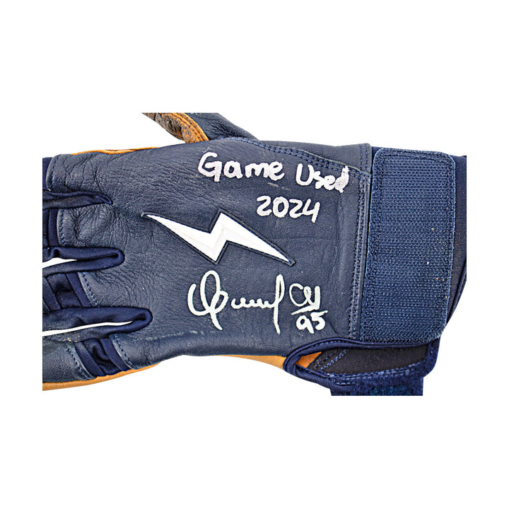 Oswaldo Cabrera New York Yankees Autographed Signed Inscribed Bruce Bolt Blue/Brown Game Used Gloves (CX Auth/Cabrera LOA)