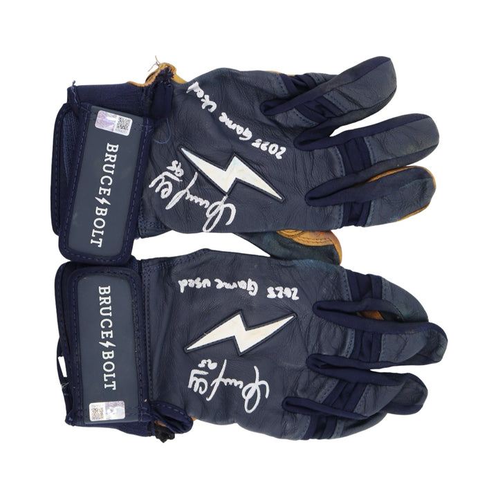 Oswaldo Cabrera New York Yankees Autographed Signed Inscribed Bruce Bolt Navy 2025 Game Used Gloves (CX Auth)