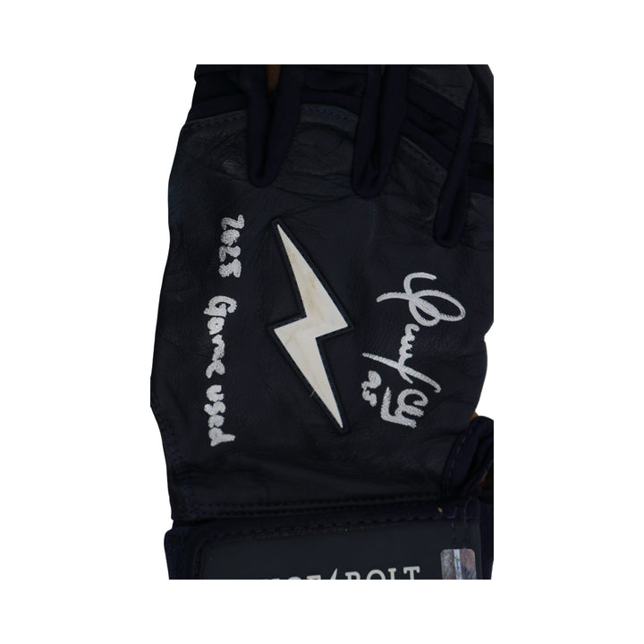 Oswaldo Cabrera New York Yankees Autographed Signed Inscribed Bruce Bolt Navy 2025 Game Used Gloves (CX Auth)
