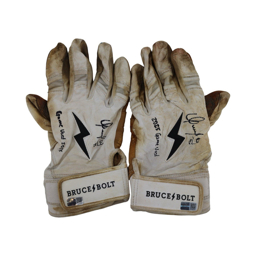 Oswaldo Cabrera New York Yankees Autographed Signed Inscribed Bruce Bolt White 2025 Game Used Gloves (CX Auth)