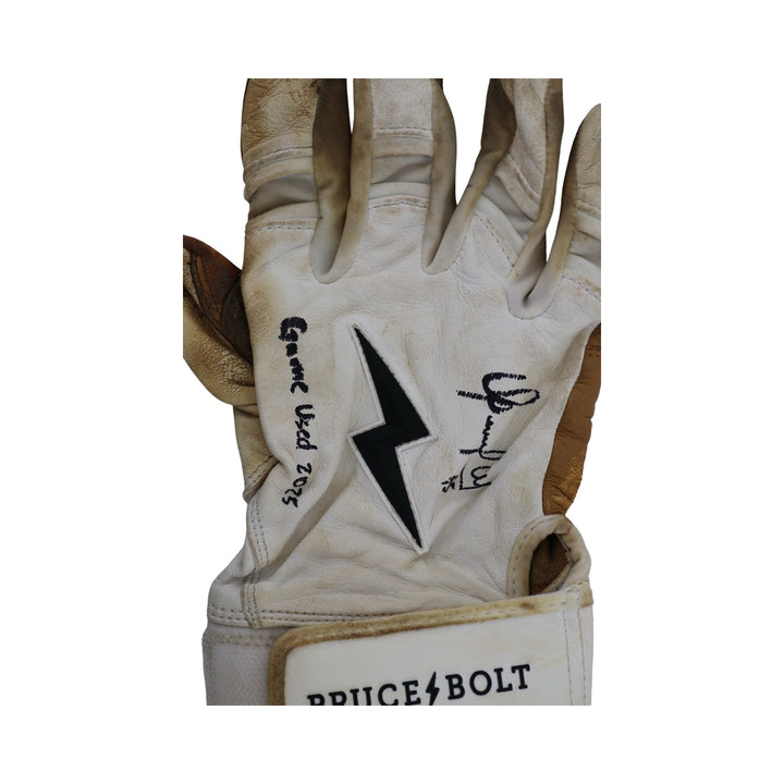 Oswaldo Cabrera New York Yankees Autographed Signed Inscribed Bruce Bolt White 2025 Game Used Gloves (CX Auth)