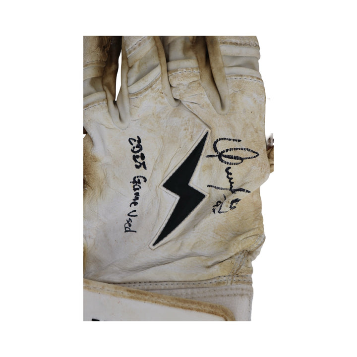 Oswaldo Cabrera New York Yankees Autographed Signed Inscribed Bruce Bolt White 2025 Game Used Gloves (CX Auth)