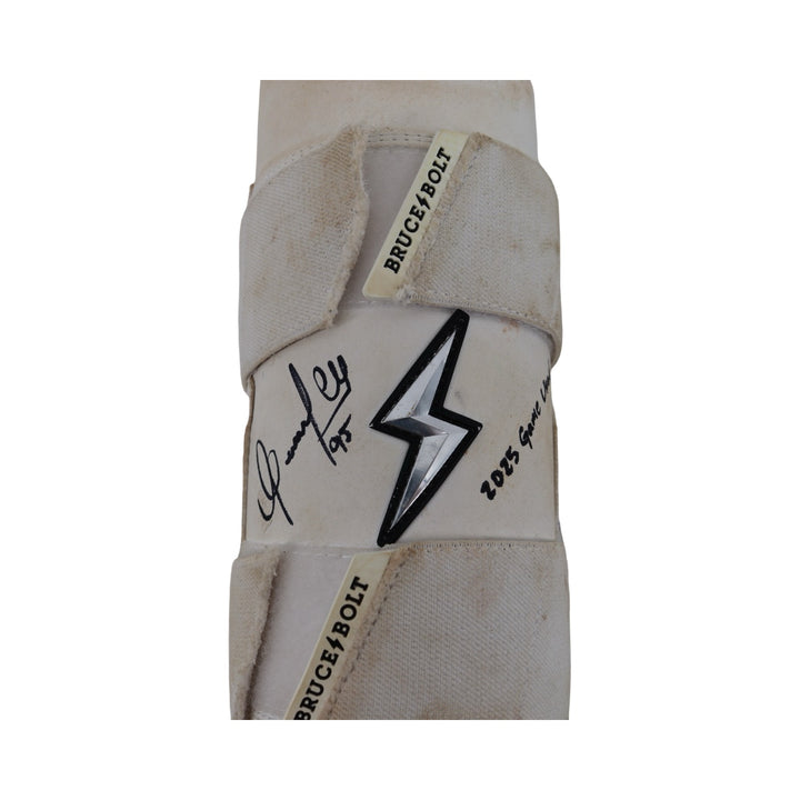 Oswaldo Cabrera New York Yankees Autographed Signed Inscribed Bruce Bolt 2025 Game Used Arm & Shin Guards (CX Auth/Cabrera LOA)