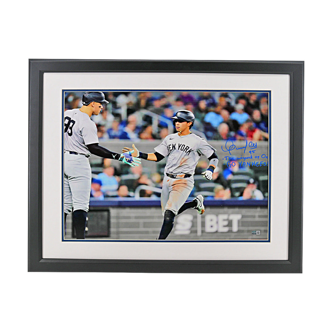 Oswaldo Cabrera New York Yankees Framed Autographed Inscribed 16x20 High Five Aaron Judge Photograph (CX Auth)