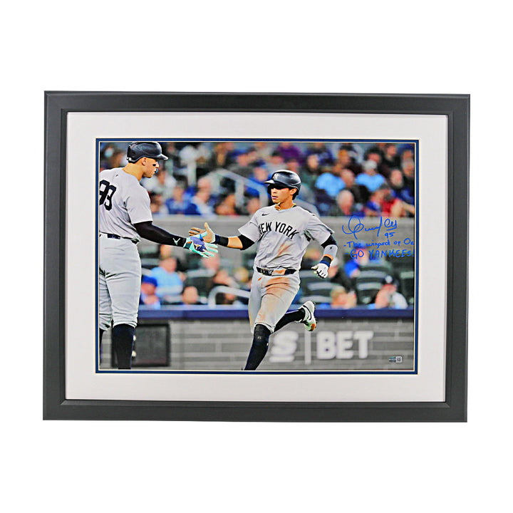 Oswaldo Cabrera New York Yankees Framed Autographed Inscribed 16x20 High Five Aaron Judge Photograph (CX Auth)