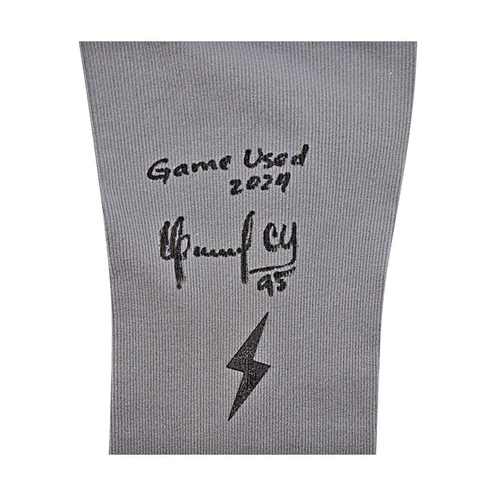 Oswaldo Cabrera New York Yankees Autographed Signed Inscribed Bruce Bolt Grey Game Used Short Arm Sleeve (CX Auth/Cabrera LOA)