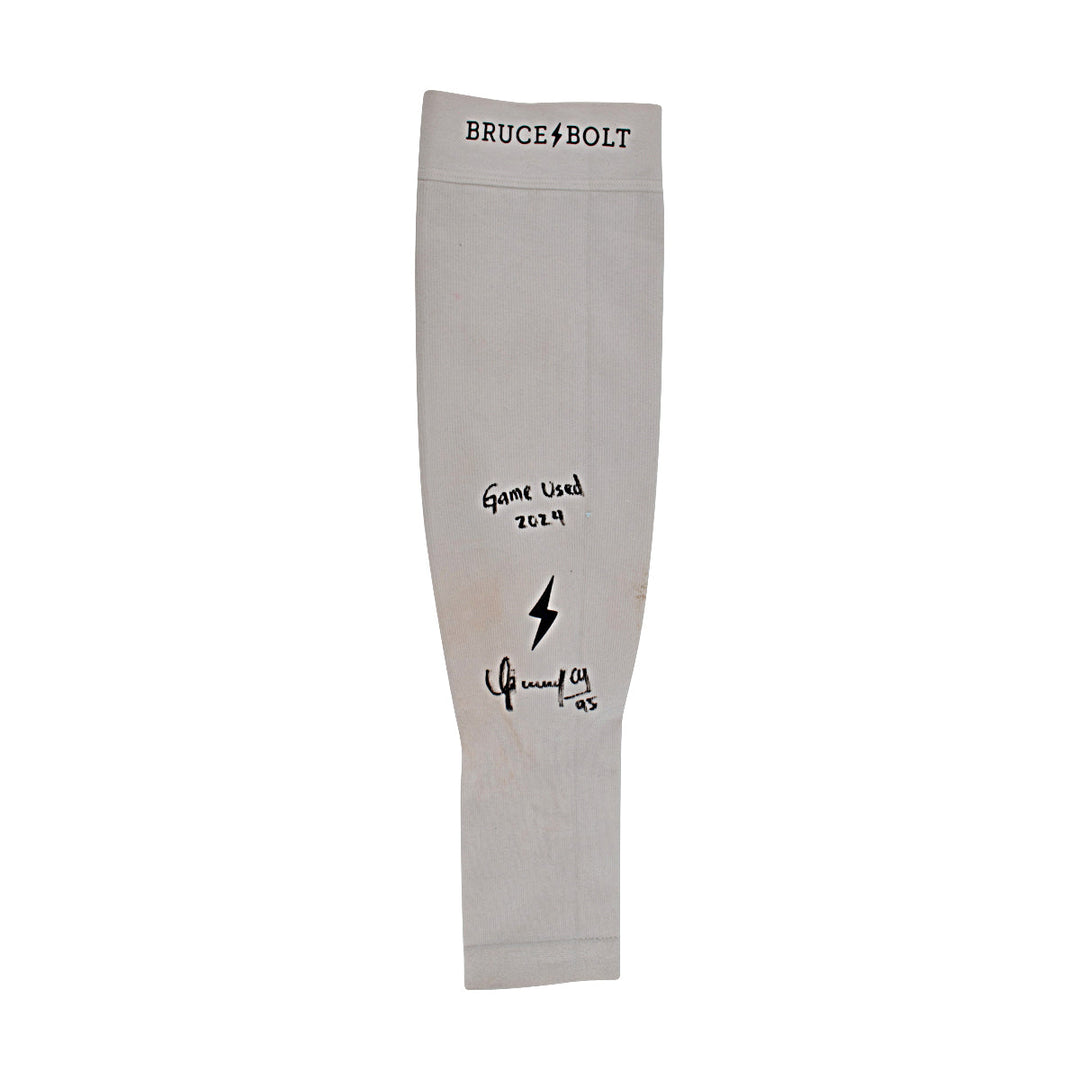 Oswaldo Cabrera New York Yankees Autographed Signed Inscribed Bruce Bolt White Game Used Long Arm Sleeve (CX Auth/Cabrera LOA)