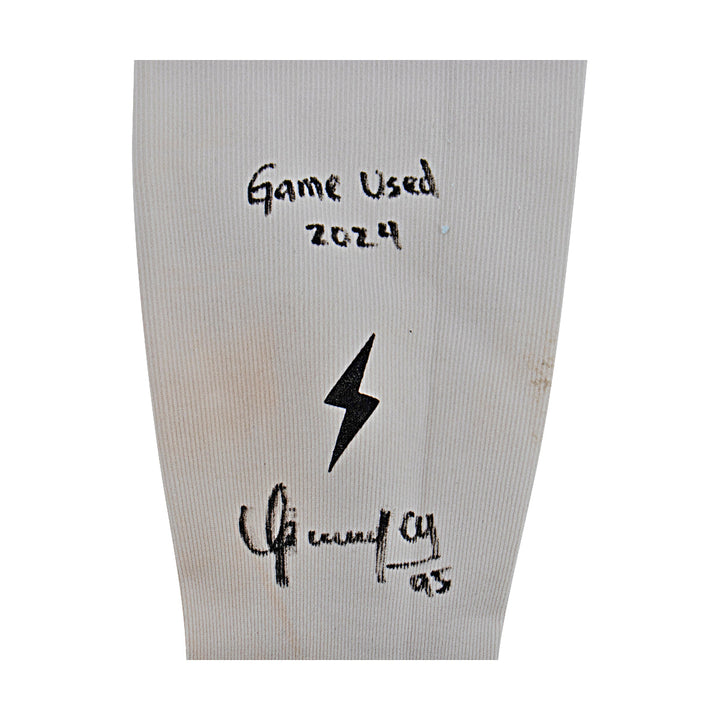Oswaldo Cabrera New York Yankees Autographed Signed Inscribed Bruce Bolt White Game Used Long Arm Sleeve (CX Auth/Cabrera LOA)